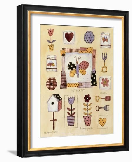 Collage of Gardening Items with a Butterfly in Center-Hope Street Designs-Framed Giclee Print