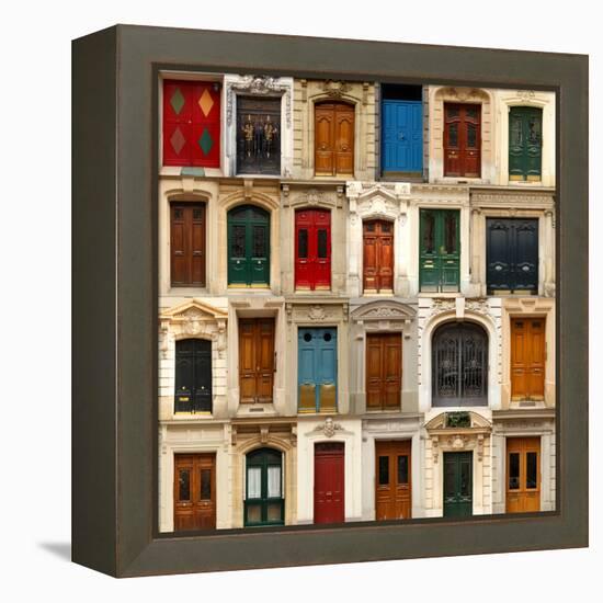 Collage of Old and Colorful Doors from Paris, France.-pink candy-Framed Premier Image Canvas