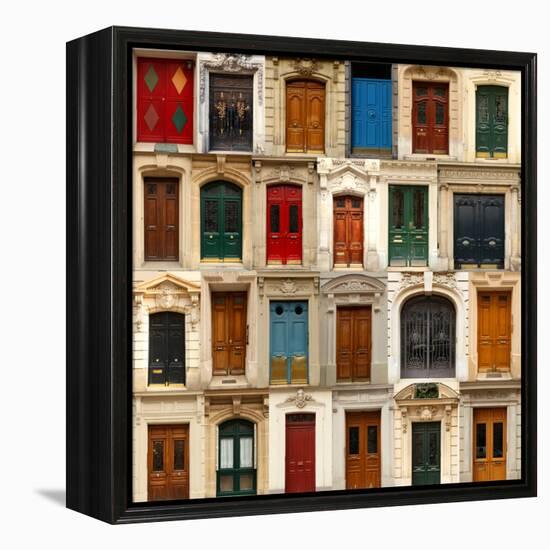 Collage of Old and Colorful Doors from Paris, France.-pink candy-Framed Premier Image Canvas