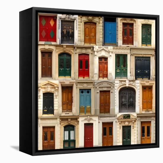 Collage of Old and Colorful Doors from Paris, France.-pink candy-Framed Premier Image Canvas