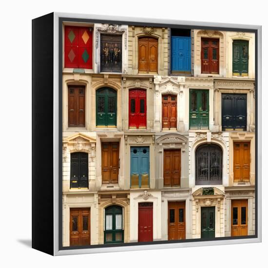 Collage of Old and Colorful Doors from Paris, France.-pink candy-Framed Premier Image Canvas