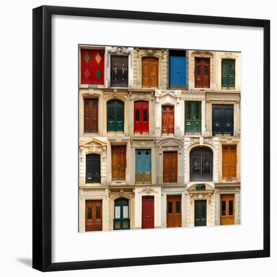 Collage of Old and Colorful Doors from Paris, France.-pink candy-Framed Photographic Print