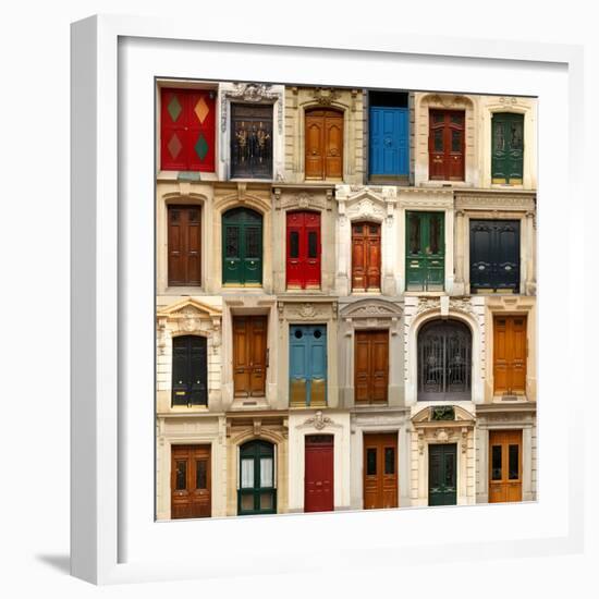 Collage of Old and Colorful Doors from Paris, France.-pink candy-Framed Photographic Print