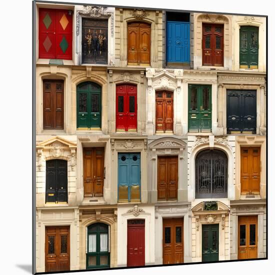 Collage of Old and Colorful Doors from Paris, France.-pink candy-Mounted Photographic Print