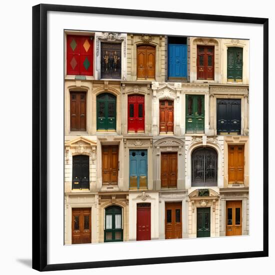 Collage of Old and Colorful Doors from Paris, France.-pink candy-Framed Giclee Print