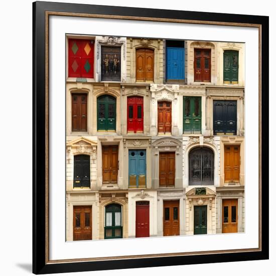 Collage of Old and Colorful Doors from Paris, France.-pink candy-Framed Giclee Print