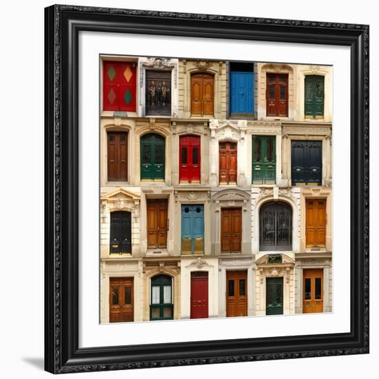 Collage of Old and Colorful Doors from Paris, France.-pink candy-Framed Giclee Print