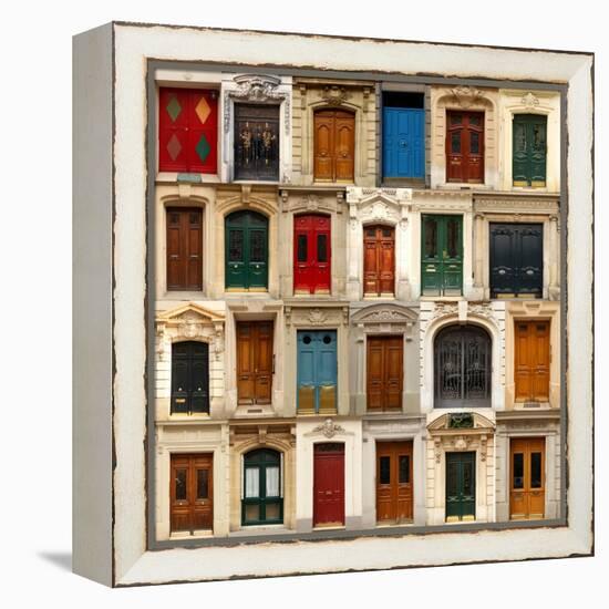 Collage of Old and Colorful Doors from Paris, France.-pink candy-Framed Stretched Canvas