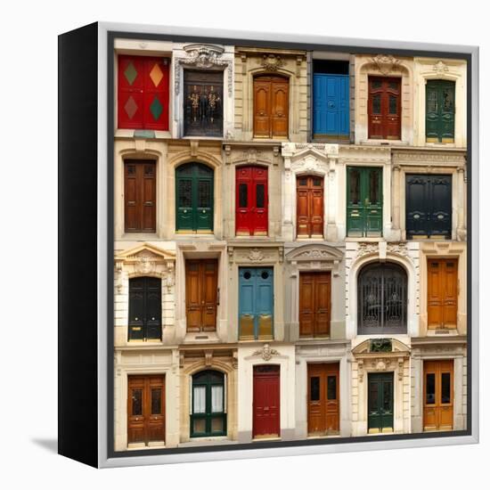 Collage of Old and Colorful Doors from Paris, France.-pink candy-Framed Stretched Canvas