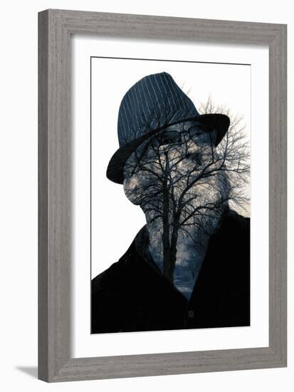 Collage of the Man in Eyepieces and A Tree-metrs-Framed Photographic Print