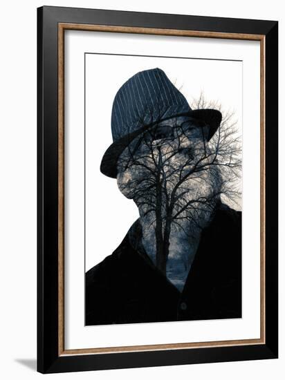 Collage of the Man in Eyepieces and A Tree-metrs-Framed Photographic Print