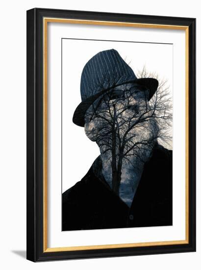 Collage of the Man in Eyepieces and A Tree-metrs-Framed Photographic Print