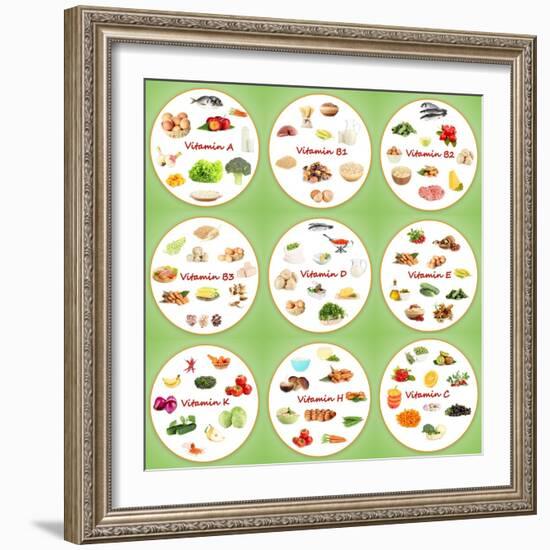 Collage Of Various Food Products Containing Vitamins-Yastremska-Framed Premium Giclee Print