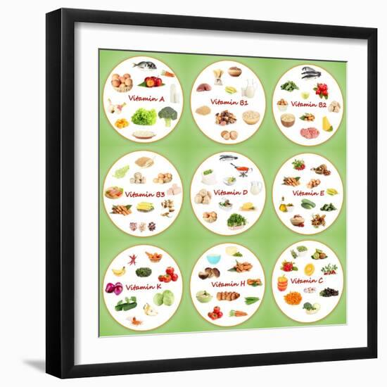 Collage Of Various Food Products Containing Vitamins-Yastremska-Framed Premium Giclee Print