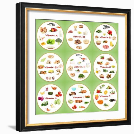 Collage Of Various Food Products Containing Vitamins-Yastremska-Framed Premium Giclee Print