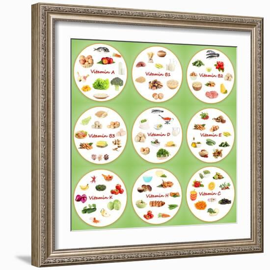 Collage Of Various Food Products Containing Vitamins-Yastremska-Framed Art Print
