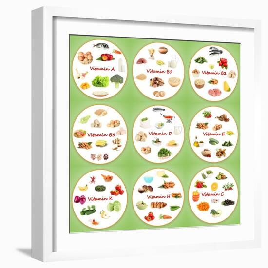 Collage Of Various Food Products Containing Vitamins-Yastremska-Framed Art Print