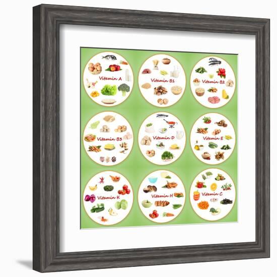 Collage Of Various Food Products Containing Vitamins-Yastremska-Framed Art Print