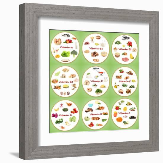 Collage Of Various Food Products Containing Vitamins-Yastremska-Framed Art Print