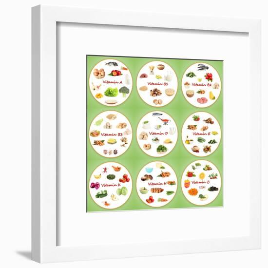 Collage Of Various Food Products Containing Vitamins-Yastremska-Framed Art Print