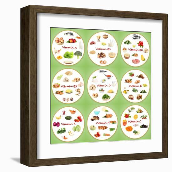 Collage Of Various Food Products Containing Vitamins-Yastremska-Framed Art Print