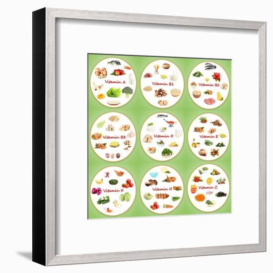 Collage Of Various Food Products Containing Vitamins-Yastremska-Framed Art Print