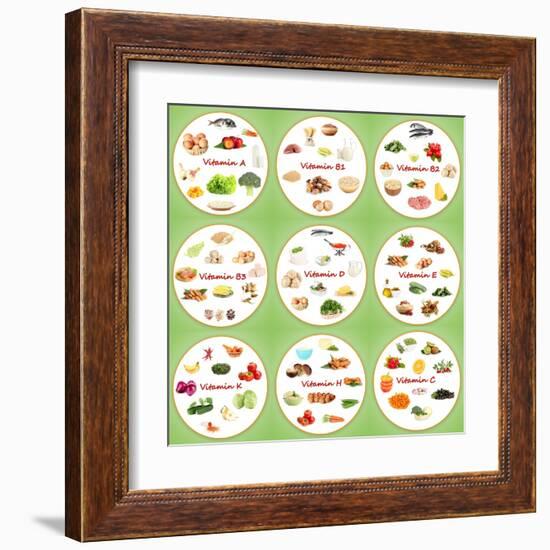 Collage Of Various Food Products Containing Vitamins-Yastremska-Framed Art Print