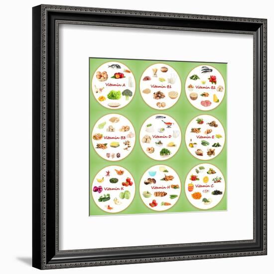 Collage Of Various Food Products Containing Vitamins-Yastremska-Framed Art Print