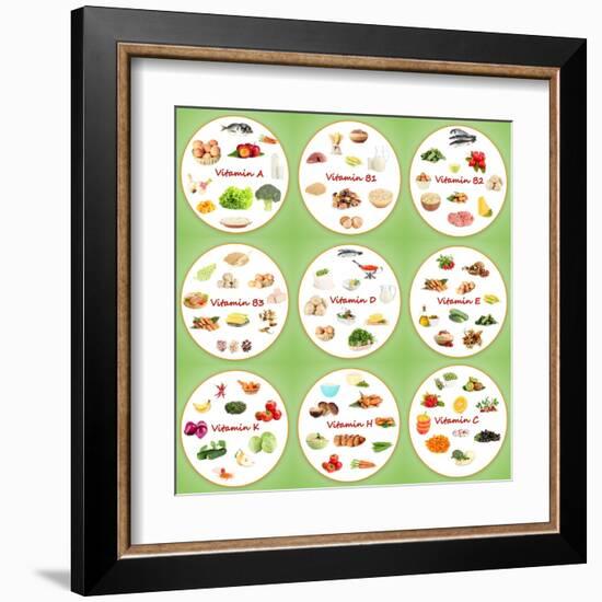 Collage Of Various Food Products Containing Vitamins-Yastremska-Framed Art Print