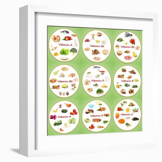 Collage Of Various Food Products Containing Vitamins-Yastremska-Framed Art Print