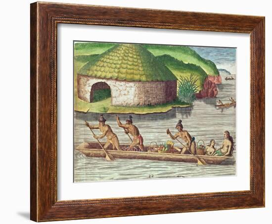 Collecting Crops for the Communal Storehouse, from "Brevis Narratio.."-Jacques Le Moyne-Framed Giclee Print