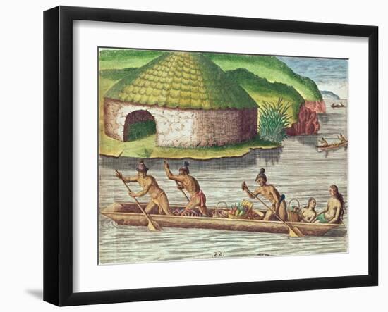 Collecting Crops for the Communal Storehouse, from "Brevis Narratio.."-Jacques Le Moyne-Framed Giclee Print