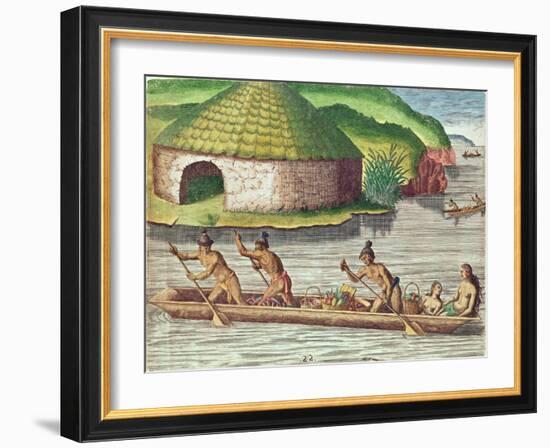 Collecting Crops for the Communal Storehouse, from "Brevis Narratio.."-Jacques Le Moyne-Framed Giclee Print