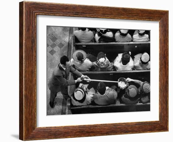 Collection Being Taken at Our Lady of Mount Carmel Church-Ralph Morse-Framed Photographic Print