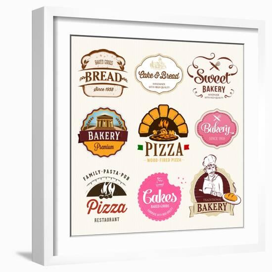 Collection of Bakery, CAKES and PIZZA Badges and Labels-Dejan Brkic-Framed Premium Giclee Print