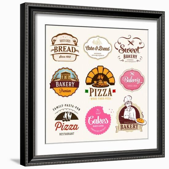 Collection of Bakery, CAKES and PIZZA Badges and Labels-Dejan Brkic-Framed Premium Giclee Print