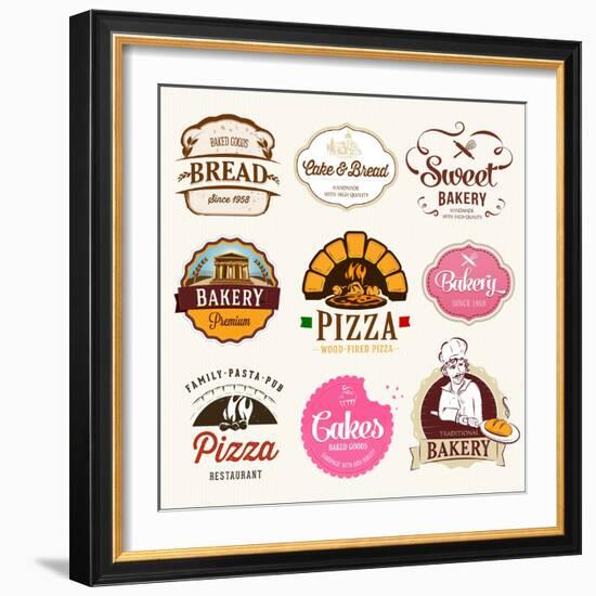 Collection of Bakery, CAKES and PIZZA Badges and Labels-Dejan Brkic-Framed Premium Giclee Print