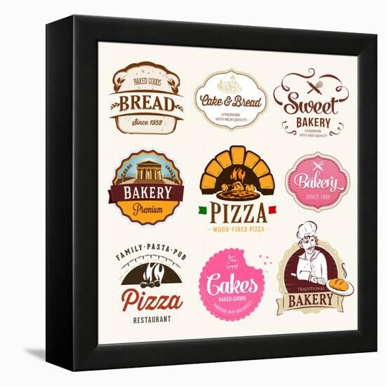 Collection of Bakery, CAKES and PIZZA Badges and Labels-Dejan Brkic-Framed Stretched Canvas