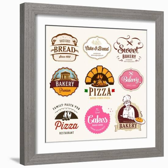 Collection of Bakery, CAKES and PIZZA Badges and Labels-Dejan Brkic-Framed Art Print