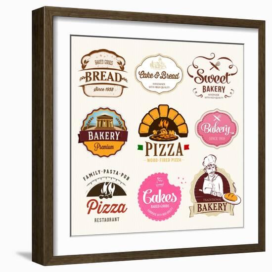 Collection of Bakery, CAKES and PIZZA Badges and Labels-Dejan Brkic-Framed Art Print