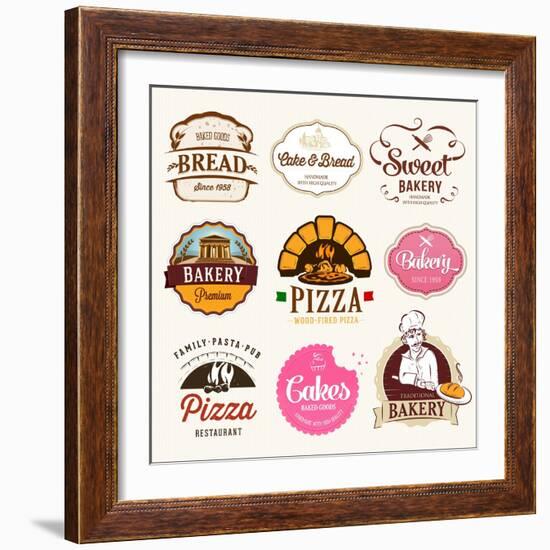 Collection of Bakery, CAKES and PIZZA Badges and Labels-Dejan Brkic-Framed Art Print