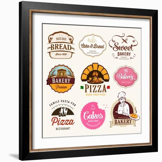 Collection of Bakery, CAKES and PIZZA Badges and Labels-Dejan Brkic-Framed Art Print