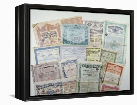 Collection of Bond Certificates, Early 20th Century (Colour Litho)-French-Framed Premier Image Canvas