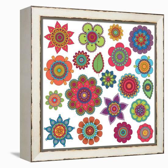 Collection of Doodle Style Flowers or Mandalas-Pink Pueblo-Framed Stretched Canvas