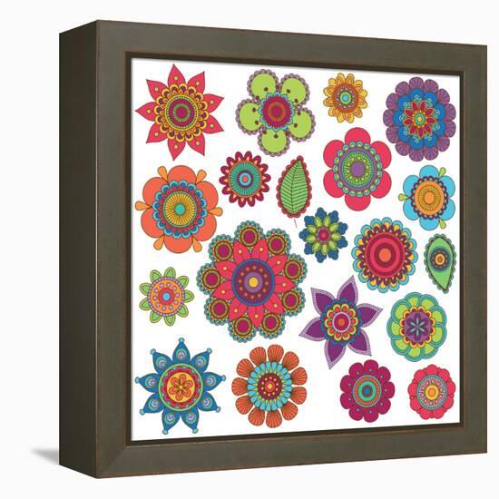 Collection of Doodle Style Flowers or Mandalas-Pink Pueblo-Framed Stretched Canvas