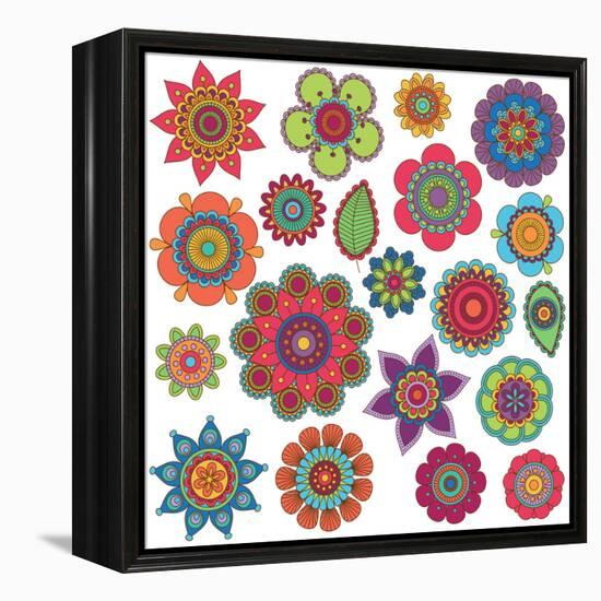 Collection of Doodle Style Flowers or Mandalas-Pink Pueblo-Framed Stretched Canvas