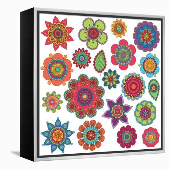 Collection of Doodle Style Flowers or Mandalas-Pink Pueblo-Framed Stretched Canvas