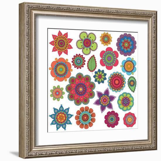 Collection of Doodle Style Flowers or Mandalas-Pink Pueblo-Framed Art Print