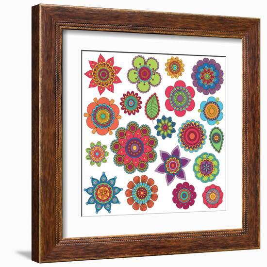 Collection of Doodle Style Flowers or Mandalas-Pink Pueblo-Framed Art Print