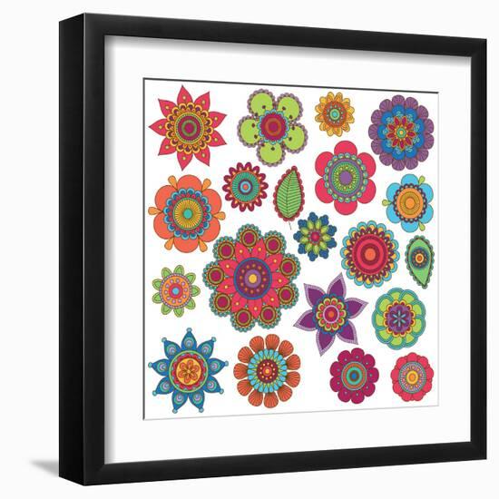 Collection of Doodle Style Flowers or Mandalas-Pink Pueblo-Framed Art Print